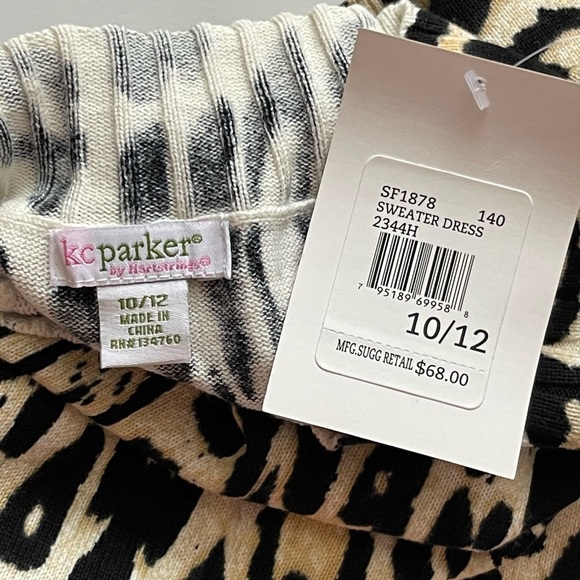 KC Parker Girls 10/12 Tunic Dress Sweater Animal Print Rhinestone Beaded Dress - Picture 2 of 13